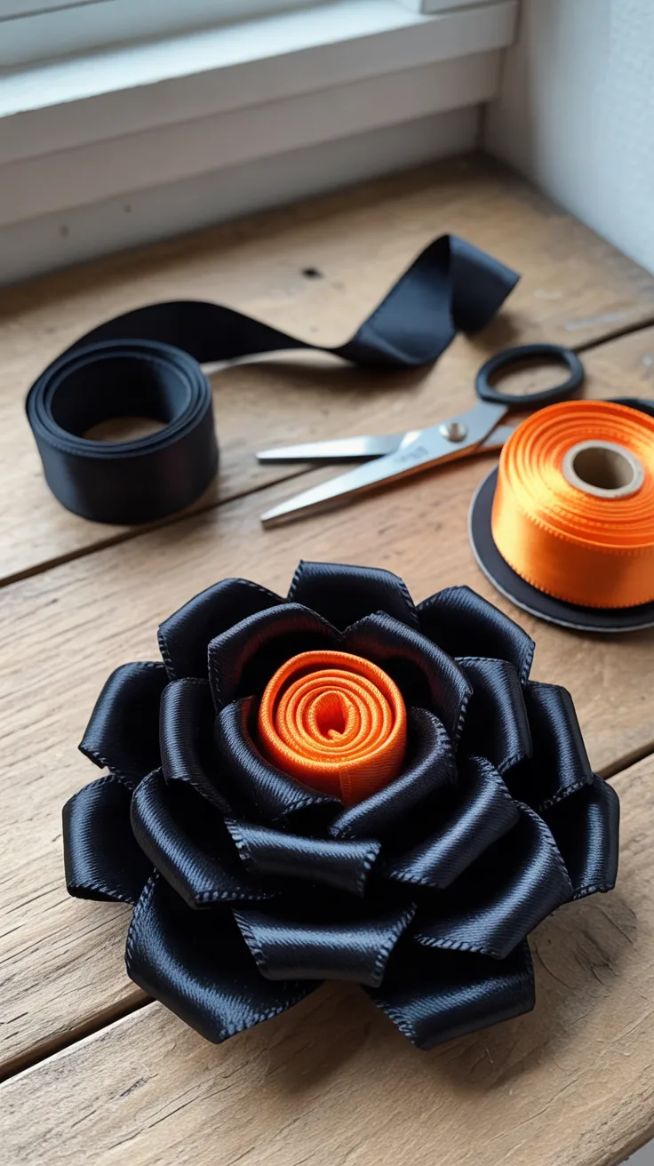 1. Black Satin Rose with Orange Center