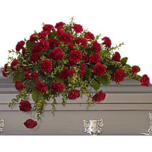 Adoration Casket Spray | Carnations | Same Day Flower Delivery | Red | Teleflora