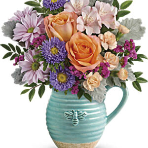 Busy Bee Pitcher Bouquet | Mixed Bouquets | Same Day Flower Delivery | Multi-Colored | Teleflora