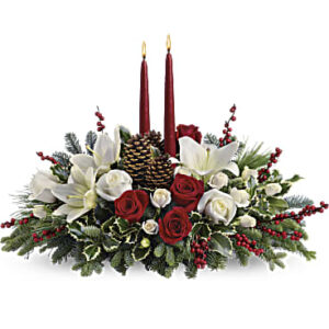 Christmas Wishes Centerpiece | Roses | Same Day Flower Delivery | White | Teleflora