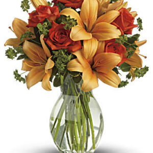 Fiery Lily And Rose | Mixed Bouquets | Same Day Flower Delivery | Orange | Teleflora