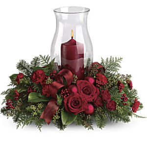 Holiday Glow Centerpiece | Roses | Same Day Flower Delivery | Red | Teleflora