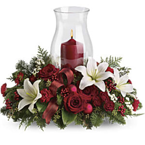 Holiday Glow Centerpiece | Roses | Same Day Flower Delivery | Red | Teleflora