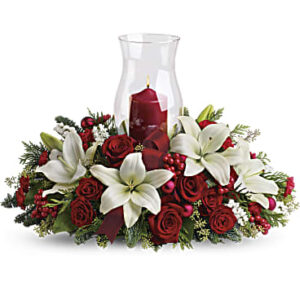 Holiday Glow Centerpiece | Roses | Same Day Flower Delivery | Red | Teleflora