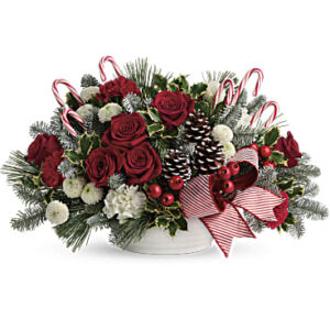 Jolly Candy Cane Bouquet | Roses | Same Day Flower Delivery | White | Teleflora