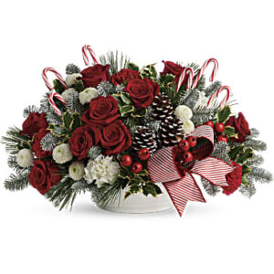 Jolly Candy Cane Bouquet | Roses | Same Day Flower Delivery | White | Teleflora