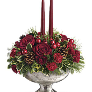 Mercury Glass Bowl Bouquet | Roses | Same Day Flower Delivery | White | Teleflora