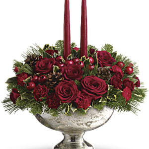 Mercury Glass Bowl Bouquet | Roses | Same Day Flower Delivery | White | Teleflora