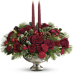 Mercury Glass Bowl Bouquet | Roses | Same Day Flower Delivery | White | Teleflora