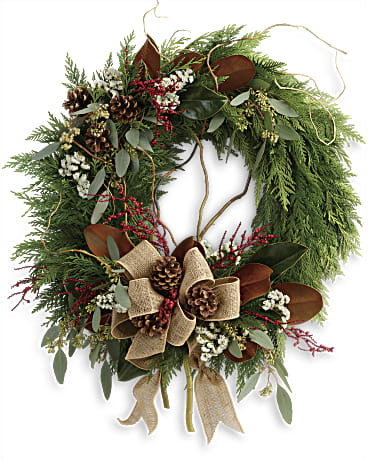 Rustic Holiday Wreath | Mixed Bouquets | Same Day Flower Delivery | Red | Teleflora