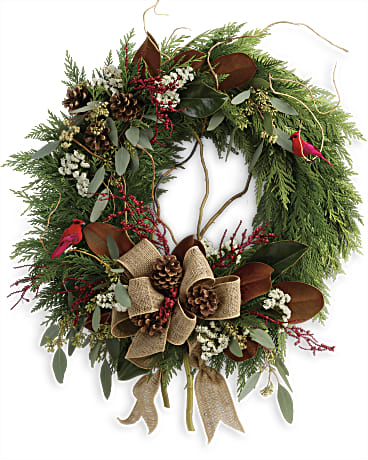 Rustic Holiday Wreath | Mixed Bouquets | Same Day Flower Delivery | Red | Teleflora