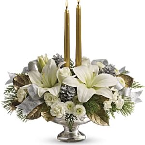 Silver And Gold Centerpiece | Mixed Bouquets | Same Day Flower Delivery | White | Teleflora