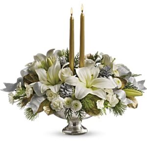 Silver And Gold Centerpiece | Mixed Bouquets | Same Day Flower Delivery | White | Teleflora