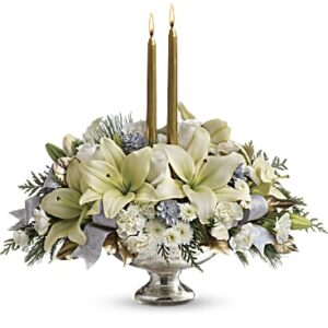 Silver And Gold Centerpiece | Mixed Bouquets | Same Day Flower Delivery | White | Teleflora