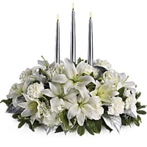 Silver Elegance Centerpiece | Mixed Bouquets | Same Day Flower Delivery | White | Teleflora