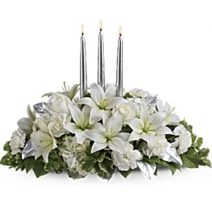 Silver Elegance Centerpiece | Mixed Bouquets | Same Day Flower Delivery | White | Teleflora