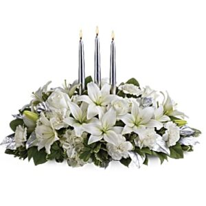 Silver Elegance Centerpiece | Mixed Bouquets | Same Day Flower Delivery | White | Teleflora