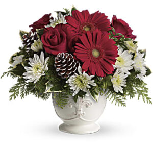 Simply Merry Centerpiece Bouquet | Mixed Bouquets | Same Day Flower Delivery | White | Teleflora