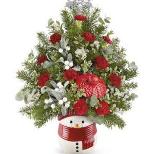 Snowman Surprise Tree Bouquet | Carnations | Same Day Flower Delivery | White | Teleflora