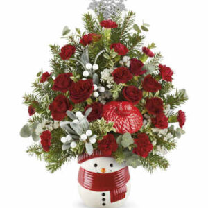 Snowman Surprise Tree Bouquet | Carnations | Same Day Flower Delivery | White | Teleflora