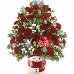 Snowman Surprise Tree Bouquet | Carnations | Same Day Flower Delivery | White | Teleflora