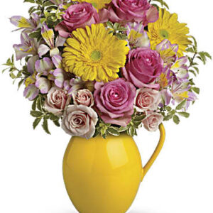 Sunny Day Pitcher Of Charm | Mixed Bouquets | Same Day Flower Delivery | Multi-Colored | Teleflora