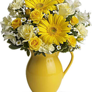 Sunny Day Pitcher Of Cheer Bouquet | Mixed Bouquets | Same Day Flower Delivery | Yellow | Teleflora