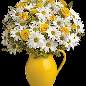 Sunny Day Pitcher Of Daisies Bouquet | Same Day Flower Delivery | Multi-Colored | Teleflora