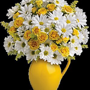 Sunny Day Pitcher Of Daisies Bouquet | Same Day Flower Delivery | Multi-Colored | Teleflora