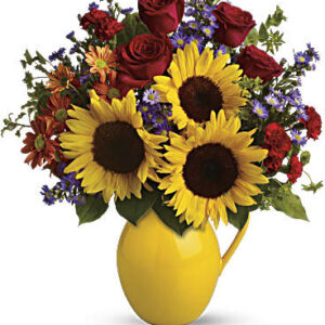 Sunny Day Pitcher Of Joy Bouquet | Mixed Bouquets | Same Day Flower Delivery | Multi-Colored | Teleflora
