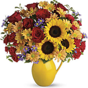 Sunny Day Pitcher Of Joy Bouquet | Mixed Bouquets | Same Day Flower Delivery | Multi-Colored | Teleflora