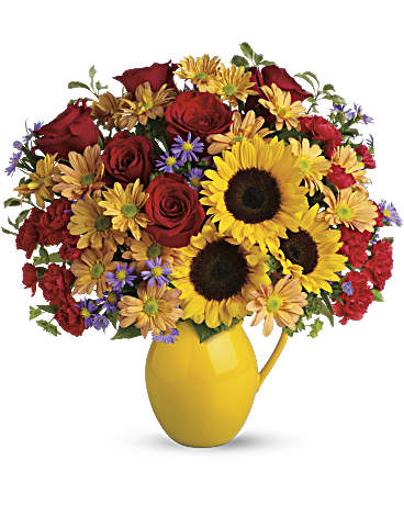 Sunny Day Pitcher Of Joy Bouquet | Mixed Bouquets | Same Day Flower Delivery | Multi-Colored | Teleflora
