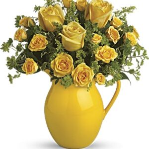 Sunny Day Pitcher Of Roses Bouquet | Same Day Flower Delivery | Yellow | Teleflora
