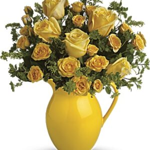Sunny Day Pitcher Of Roses Bouquet | Same Day Flower Delivery | Yellow | Teleflora