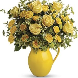 Sunny Day Pitcher Of Roses Bouquet | Same Day Flower Delivery | Yellow | Teleflora