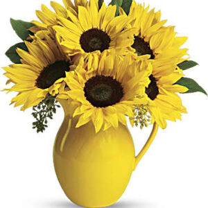 Sunny Day Pitcher Of Sunflowers Bouquet | Mixed Bouquets | Same Day Flower Delivery | Multi-Colored | Teleflora