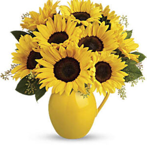 Sunny Day Pitcher Of Sunflowers Bouquet | Mixed Bouquets | Same Day Flower Delivery | Multi-Colored | Teleflora