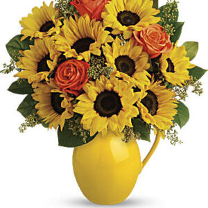 Sunny Day Pitcher Of Sunflowers Bouquet | Mixed Bouquets | Same Day Flower Delivery | Multi-Colored | Teleflora